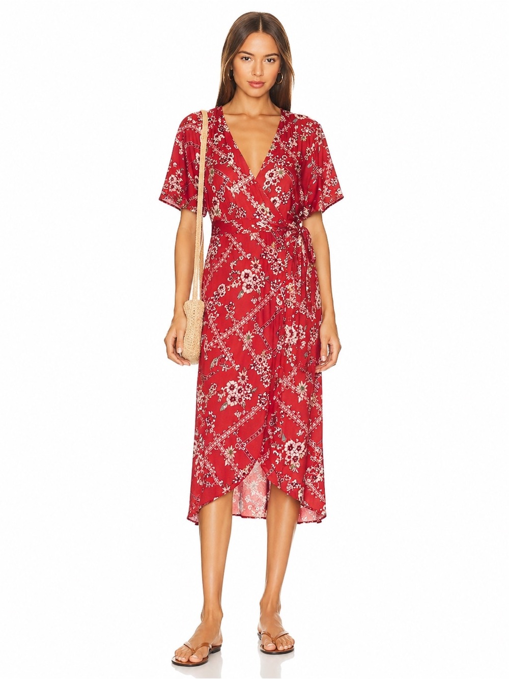 Anthropologie ABEL THE LABEL Boho Maxi Dress Size small Floral Red Wrap Dress